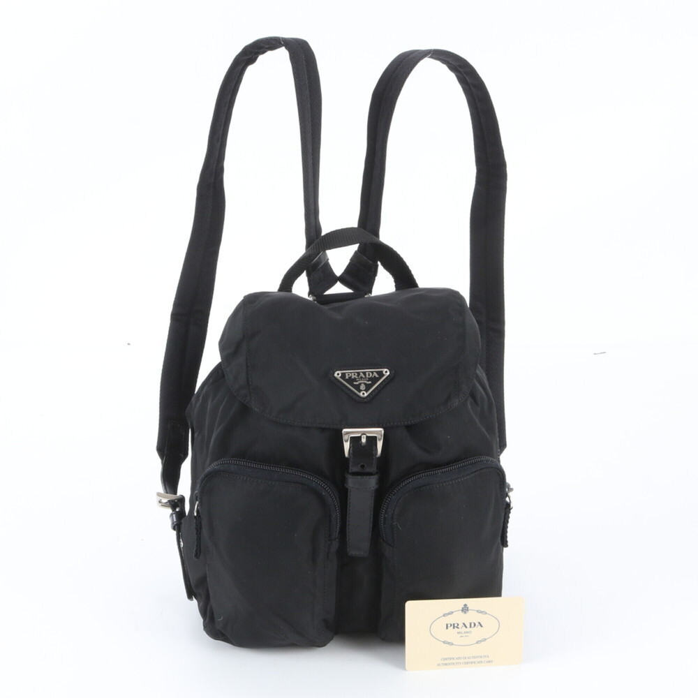 Prada Tessuto Nylon Triangle Logo Leather Backpack for Women (B5885) with Gua...